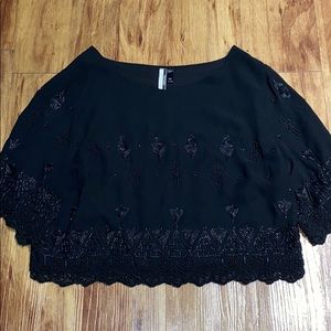 Topshop black sequin crop top